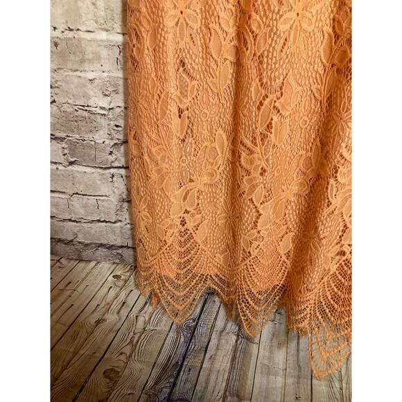 Sharango Dress Womens 16 Peach Orange All Over Lace Embroidery Midi Romantic - Picture 7 of 13